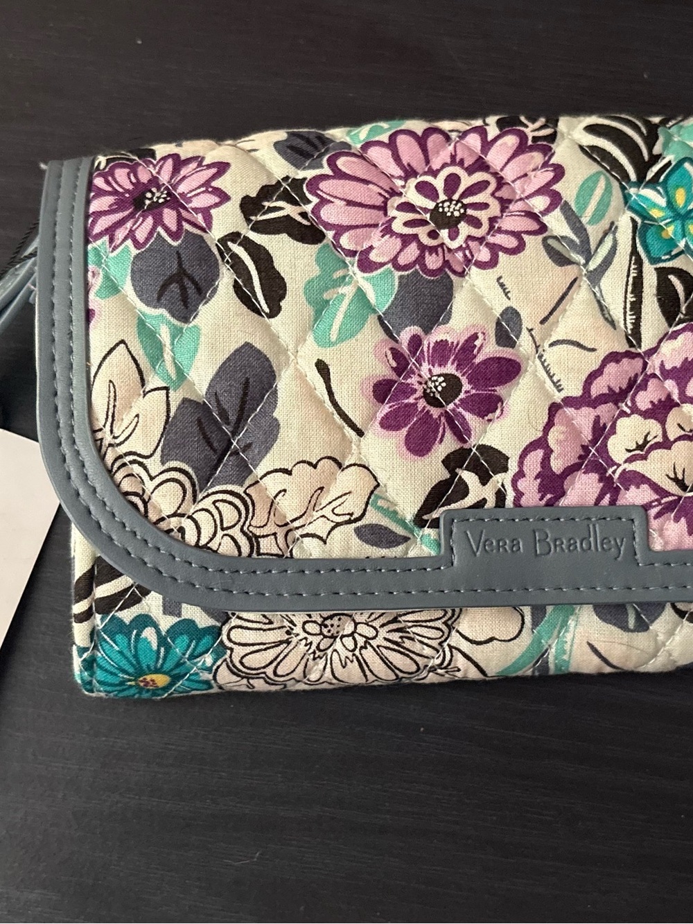 Vera Bradley Quilted Floral Clutch in Purple, Teal and Gray